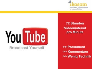 72 Stunden
Videomaterial
pro Minute

>> Prosument
>> Kommentare
>> Wenig Technik

 