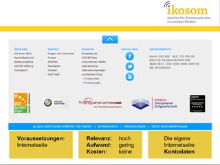 Voraussetzungen:
Internetseite

Relevanz:
Aufwand:
Kosten:

hoch
gering
keine

Die eigene
Internetseite:
Kontodaten

 