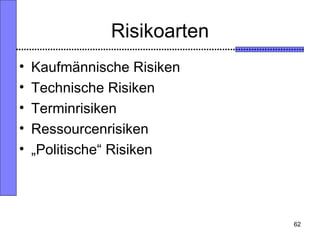 Risikoarten <ul><li>Kaufmännische Risiken </li></ul><ul><li>Technische Risiken </li></ul><ul><li>Terminrisiken </li></ul><...
