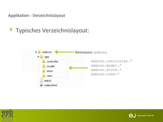 Applikation - Verzeichnislayout

Typisches Verzeichnislayout:

Namespace: webcon
webcon.controller.*
webcon.model.*
webcon.store.*
webcon.view.*

 