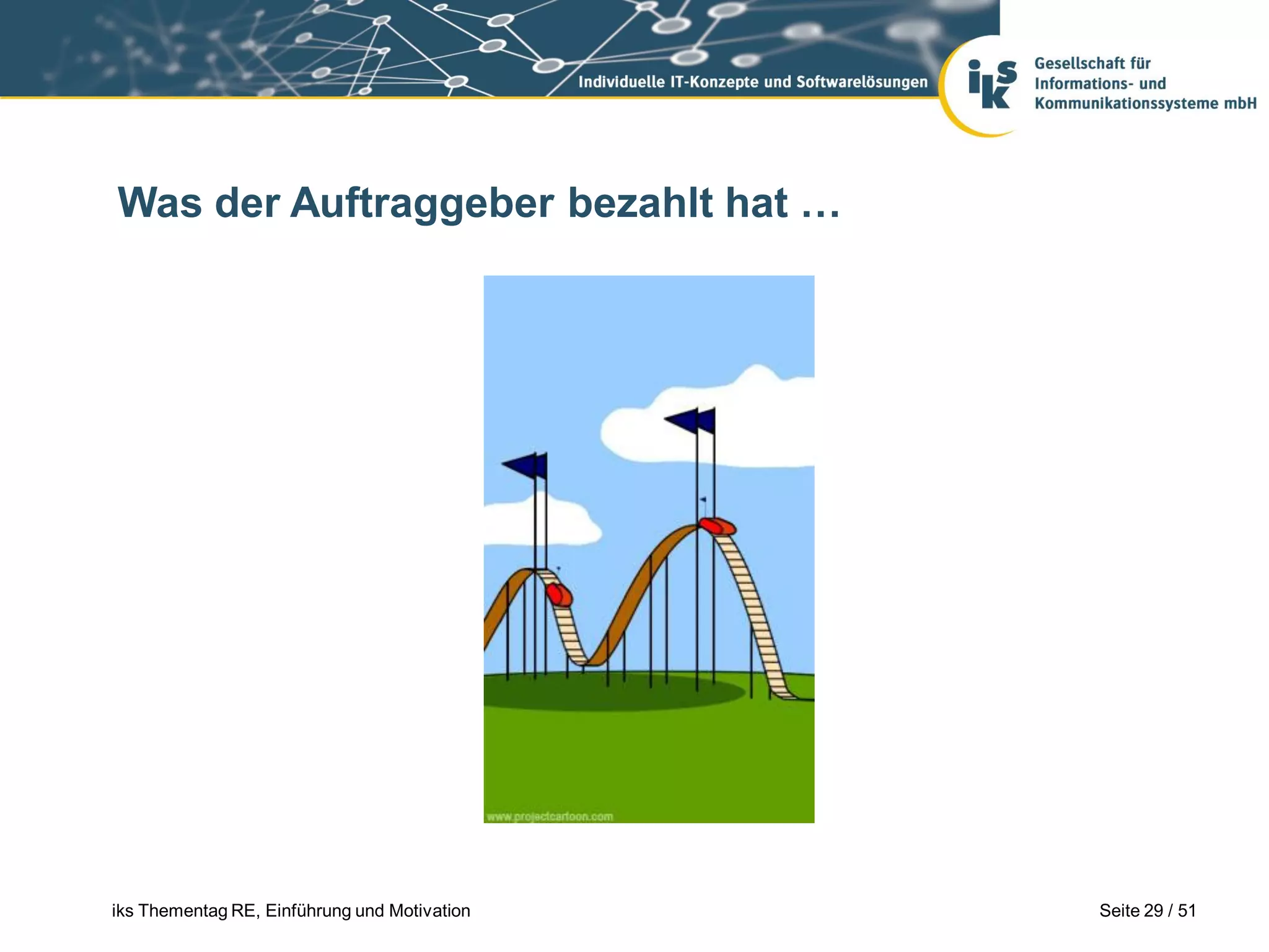 Was der Auftraggeber bezahlt hat …




iks Thementag RE, Einführung und Motivation   Seite 29 / 51
 