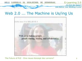 WEB 2.0   E-LEARNING 2.0   PLE   SOCIAL SOFTWARE   IBM   SEMINARVERLAUF
                                                                          E-Learning 2.0



Web 2.0 ... The Machine is Us/ing Us




The Future of PLE - Eine neues Konzept des Lernens?                                5
 