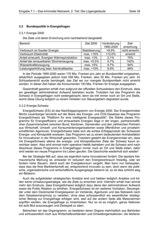 Eingabe 7.1 – Das kriminelle Netzwerk, 2. Teil: Die Lügengebäude                         Seite 34




3.3   Bundespolitik in Energiefragen

3.3.1 Energie 2000
   Die Ziele und deren Erreichung sind nachstehend dargestellt:
Bereich                                              Ziel 2000    Veränderung      Ziel-
                                                                   1990-2000   erreichung
Verbrauch an fossiler Energie                      Stabilisierung    +8.9%    nicht erreicht
Verbrauch Elektrizität                              max. +16%       +12.0%       erreicht
Anteil erneuerb. Energien Wärmeproduktion           max. +3%          2.1%         70%
Anteil der erneuerbaren Stromerzeugung              max. +0.5%        0.7%        142%
Wasserkrafterzeugung                                max. +5%          4.7%         94%
Leistungserhöhung best. Kernkraftwerke              max. +10%         8.9%         89%
   In der Periode 1990-2000 waren 170 Mio. Franken pro Jahr an Bundesmittel vorgesehen,
tatsächlich ausgegeben jedoch total 558 Mio. Franken, also 55 Mio. Franken pro Jahr. Im
Schlussbereicht wurde bemängelt, das Ziel sei nur mangels Bundesmitteln nicht erreicht
worden. In dieser Zeit haben die Konsumenten 193 Mia. Franken für Energie ausgegeben.
   Gesamthaft gesehen erhält man aufgrund der offiziellen Schlussbilanz den Eindruck, dass
ein gewaltiger administrativer Aufwand betrieben wurde. Trotzdem hat das Programm die
Schweiz in Energiefragen nicht weitergebracht, denn sie tritt immer noch an Ort und Stelle,
womit diese Übung lediglich zu einem Verteilen von Steuergeldern degradiert wurde.

3.3.2 Energie Schweiz
   EnergieSchweiz (ES) ist das Nachfolgeprogramm von Energie 2000. Der Energieminister
Moritz Leuenberger lancierte auf der Basis des Energie- und CO2-Gesetzes das Programm
EnergieSchweiz als "Plattform für eine intelligente Energiepolitik". Die Stärke dieses Pro-
gramms für Energieeffizienz und erneuerbare Energien liege in der engen, partnerschaftli-
chen Zusammenarbeit zwischen Bund, Kantonen, Gemeinden und den zahlreichen Partnern
aus Wirtschaft, Umwelt- und Konsumentenorganisationen sowie öffentlichen und privatwirt-
schaftlichen Agenturen. EnergieSchweiz habe sich als echtes Erfolgsprodukt der Schweizer
Energie- und Klimapolitik erwiesen. Das Programm sei zu einem bedeutenden Antriebsfaktor
für Innovationen in der Wirtschaft geworden. Trotzdem gesteht der Energieminister ein, dass
mit EnergieSchweiz alleine die energie- und klimapolitischen Ziele der Schweiz kaum er-
reichbar seien. Also wird einmal mehr operative Hektik betrieben und die Schweiz wird nach
Abschluss dieses Programms in Energiefragen immer noch an Ort und Stelle treten, dafür
wird wieder ein neues Programm ins Leben gerufen. Die Geschichte wiederholt sich wieder!
   Bei der Strategie fällt auf, dass sie eigentlich keine Innovationen fordert. Die lapidare frei-
maurerische Meinung ist, entweder ihr reduziert den Energieverbrauch freiwillig, oder wir
fordern hohe Steuern, damit euch der Energiekonsum vergeht. Man kann nun behaupten,
dass dies die freie Marktwirtschaft sei, entsprechend innovativ zu sein, doch wenn die politi-
sche, organisatorische und wirtschaftliche Ausgangslage bekannt ist, so ist dies schlicht weg
ein Blödsinn.
   Auch die aufgelisteten strategischen Ansätze sind und bleiben lediglich Ansätze und bil-
den keine Umsetzungsstrategie, wie die Ziele zu erreichen sind. Vielmehr erhält man einmal
mehr den Eindruck, dass EnergieSchweiz lediglich dazu diene den administrativen Aufwand
sowie die Public Relation zu erhöhen. EnergieSchweiz ist ein weiteres Vorhaben, Steuergel-
der unter dem Deckmantel Energiesparen an Verbände, Agenturen und das Netzwerk nach
dem Giesskannenprinzip zu verteilen, ohne dass schlussendlich ein wesentlicher strategi-
scher Beitrag zur Energiefrage erfolgen wird, weil auf der andern Seite alle Massnahmen
ergriffen werden, die Energiefrage zu hintertreiben. Nur so ist es möglich, ganze Nationen
bis aufs Blut auszusaugen und Zwiespalt zu säen.
  Betrachten wir das Organigramm, so bestehen deren Organe mehrheitlich aus Behörden
und schlussendlich noch aus Wirtschaftsverbänden und Umweltorganisationen, die letztend-
 
