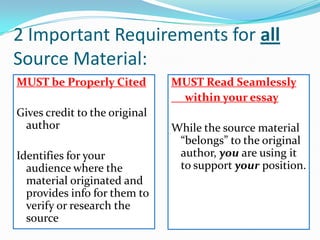 Source Material Example Integrating Source Material | PPTX