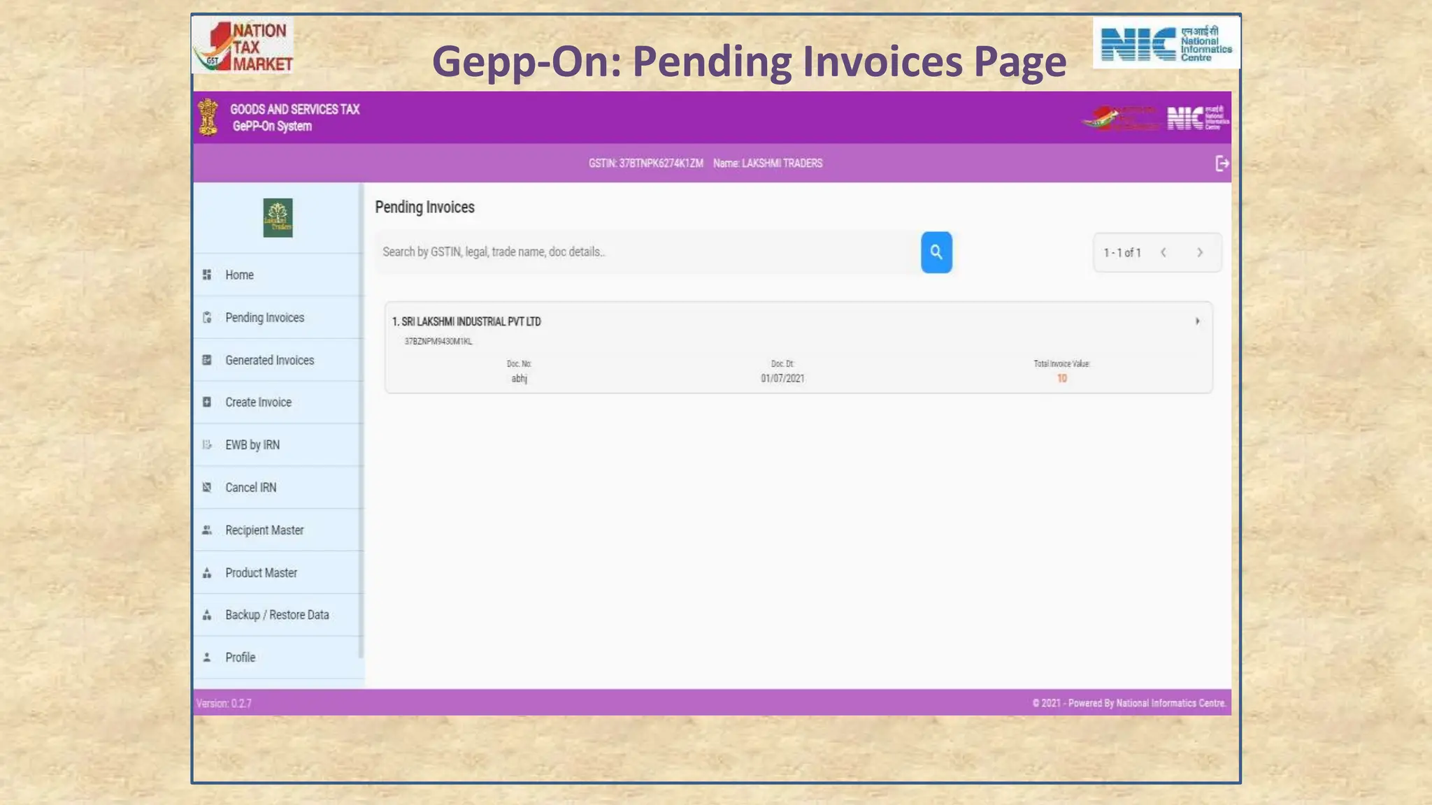 Gepp-On: Pending Invoices Page
 