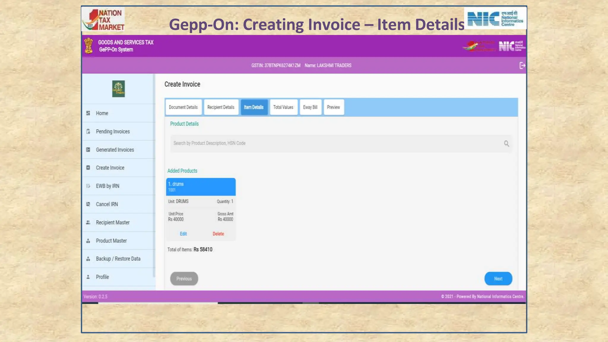 Gepp-On: Creating Invoice – Item Details
 