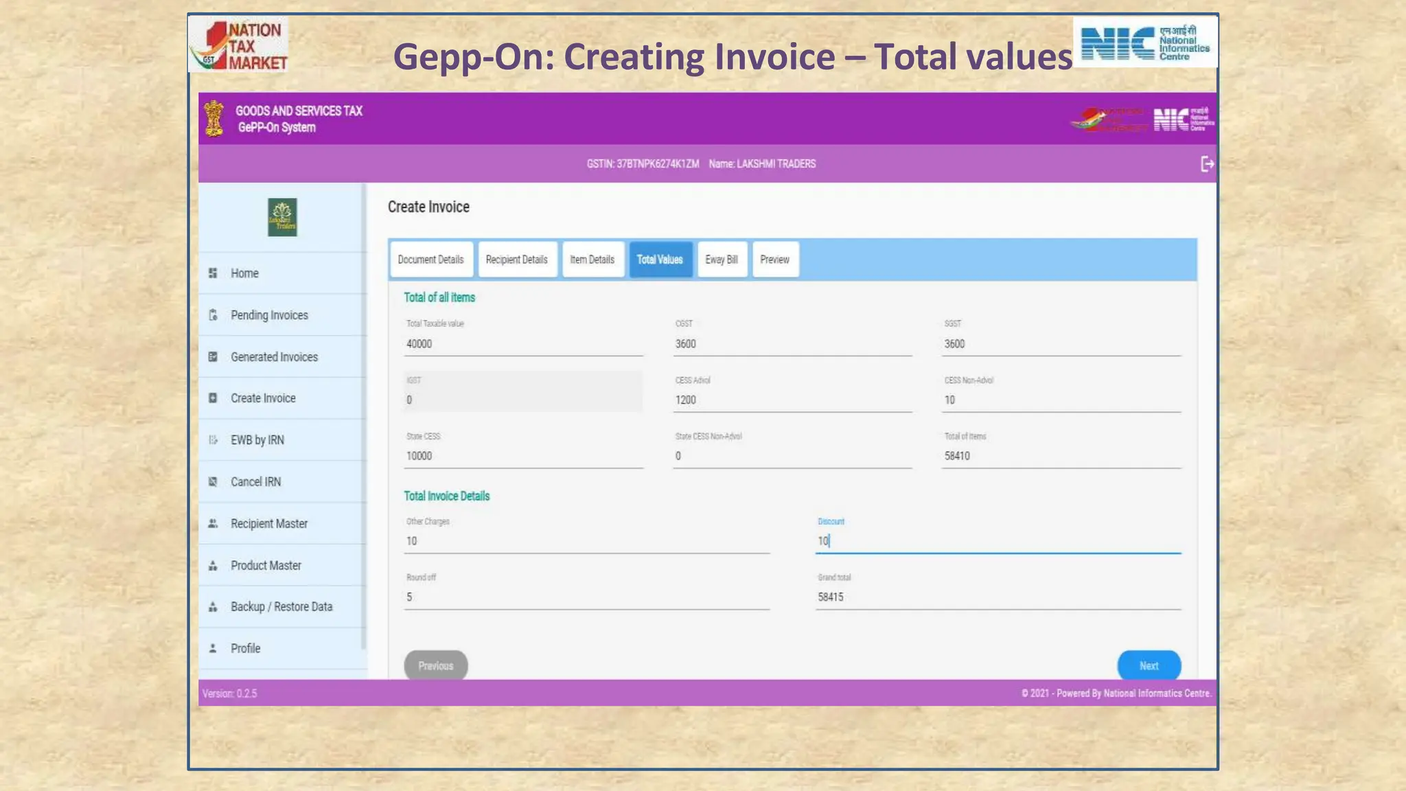 Gepp-On: Creating Invoice – Total values
 