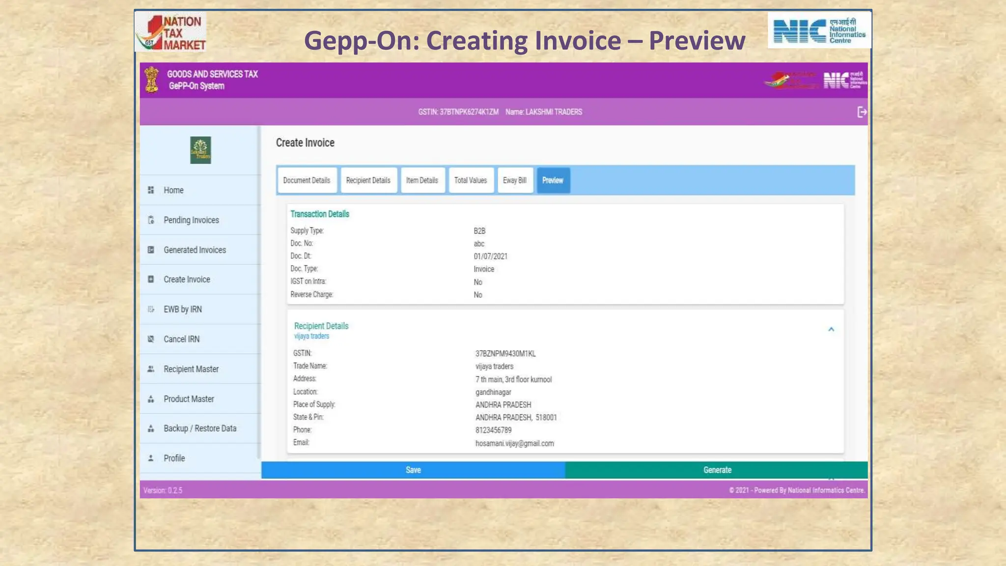 Gepp-On: Creating Invoice – Preview
 