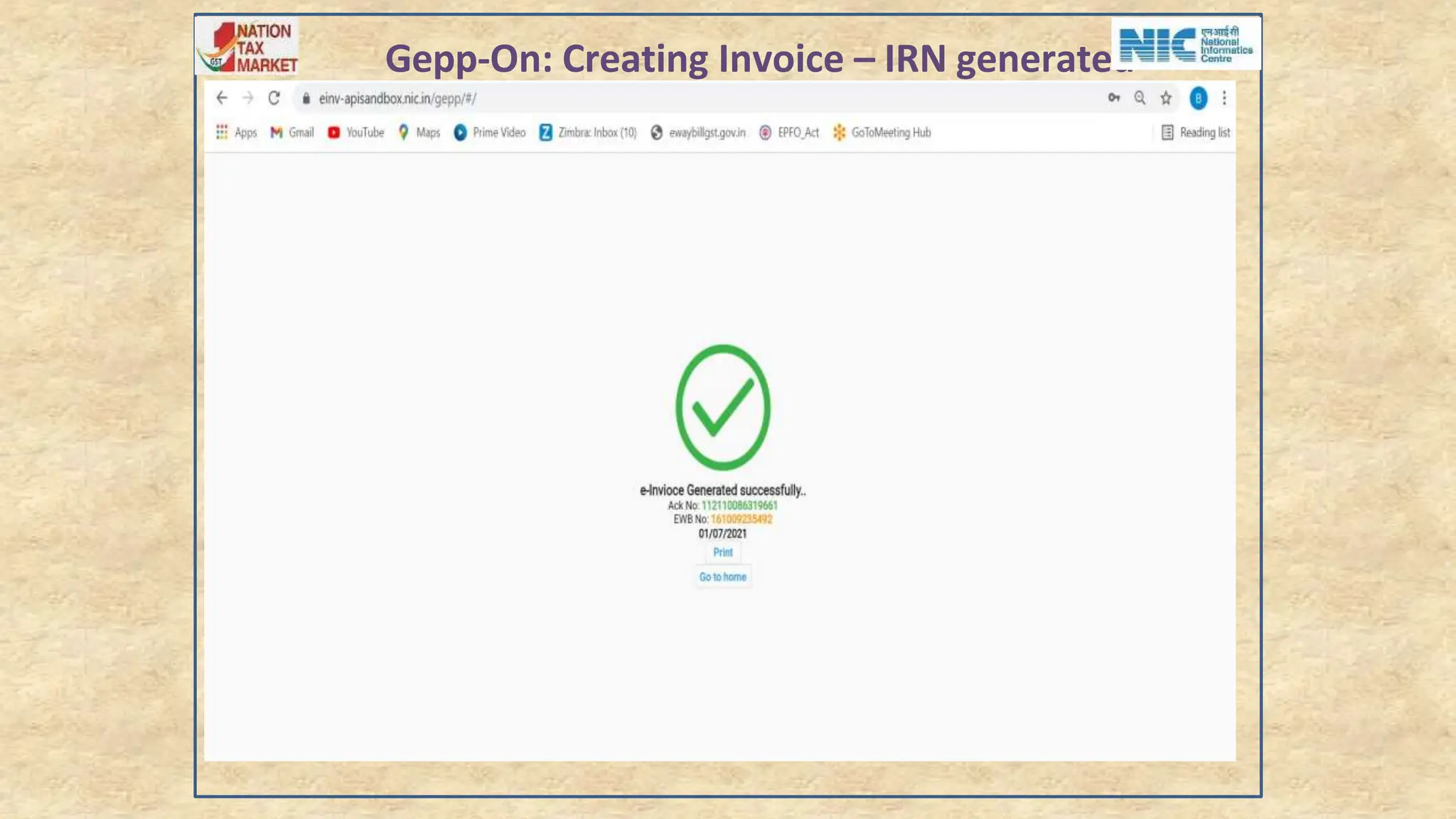 Gepp-On: Creating Invoice – IRN generated
 