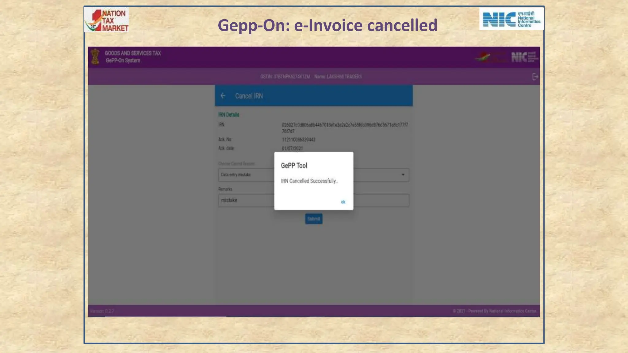 Gepp-On: e-Invoice cancelled
 