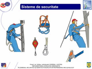 Proiect de înfrăţire instituţională ROMÂNIA - AUSTRIA
“IMPLEMENTAREA LEGISLAŢIEI ARMONIZATE
ÎN DOMENIUL SECURITĂŢII ŞI SĂNĂTĂŢII ÎN MUNCĂ ÎN ÎNTREPRINDERILE MICI ŞI MIJLOCII”
Sisteme de securitate
 
