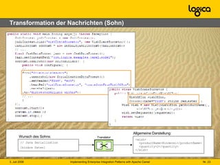 Transformation der Nachrichten (Sohn) // Java Serialization [binäre Daten] Wunsch des Sohns: <wish>   <productName>Kinderei</productName>   <quantity>2</quantity> </wish> Translator Allgemeine Darstellung: 