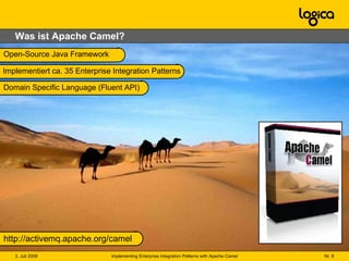 Was ist Apache Camel? http://activemq.apache.org/camel Open-Source Java Framework Implementiert ca. 35 Enterprise Integration Patterns Domain Specific Language (Fluent API) 