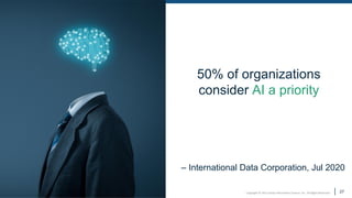 www.earley.com
www.earley.com Copyright © 2021 Earley Information Science, Inc. All Rights Reserved.
50% of organizations
consider AI a priority
– International Data Corporation, Jul 2020
27
 