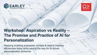 Workshop: Aspiration vs Reality –
The Promise and Practice of AI for
Personalization
Mapping enabling processes, content & data to improve
efficiencies today while paving the way for AI-driven
personalization tomorrow
 