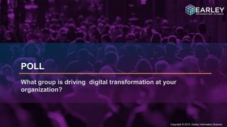 Copyright © 2015 Earley Information Science27
Copyright © 2015 Earley Information Science
POLL
What group is driving digital transformation at your
organization?
 