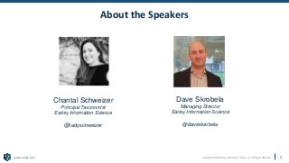 Copyright © 2020 Earley Information Science, Inc. All Rights Reserved.
www.earley.com
About the Speakers
Chantal Schweizer
Principal Taxonomist
Earley Information Science
@ladyschweizer
Dave Skrobela
Managing Director
Earley Information Science
@daveskrobela
2
 