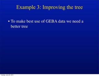 Example 3: Improving the tree

            • To make best use of GEBA data we need a
              better tree




Tuesday, June 29, 2010
 