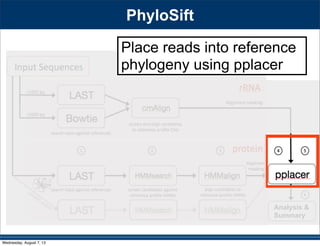 Analysis 
Summary
Align to reference HMMs
for each family
PhyloSift
Wednesday, August 7, 13
 