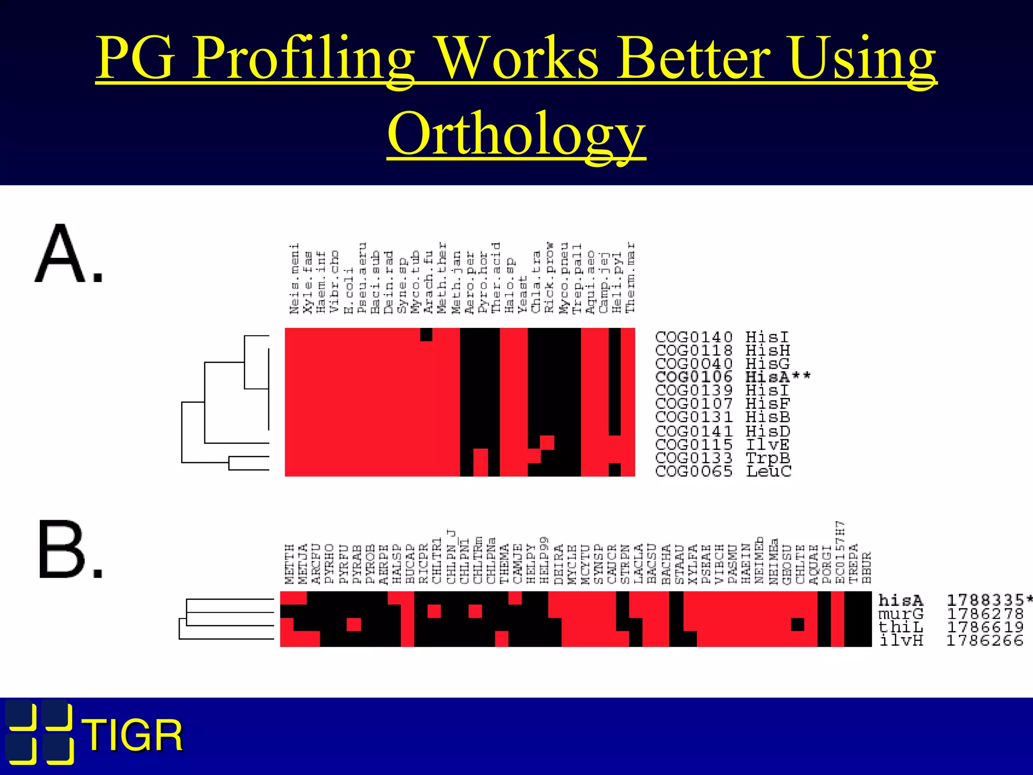 TIGRTIGR
PG Profiling Works Better Using
Orthology
 