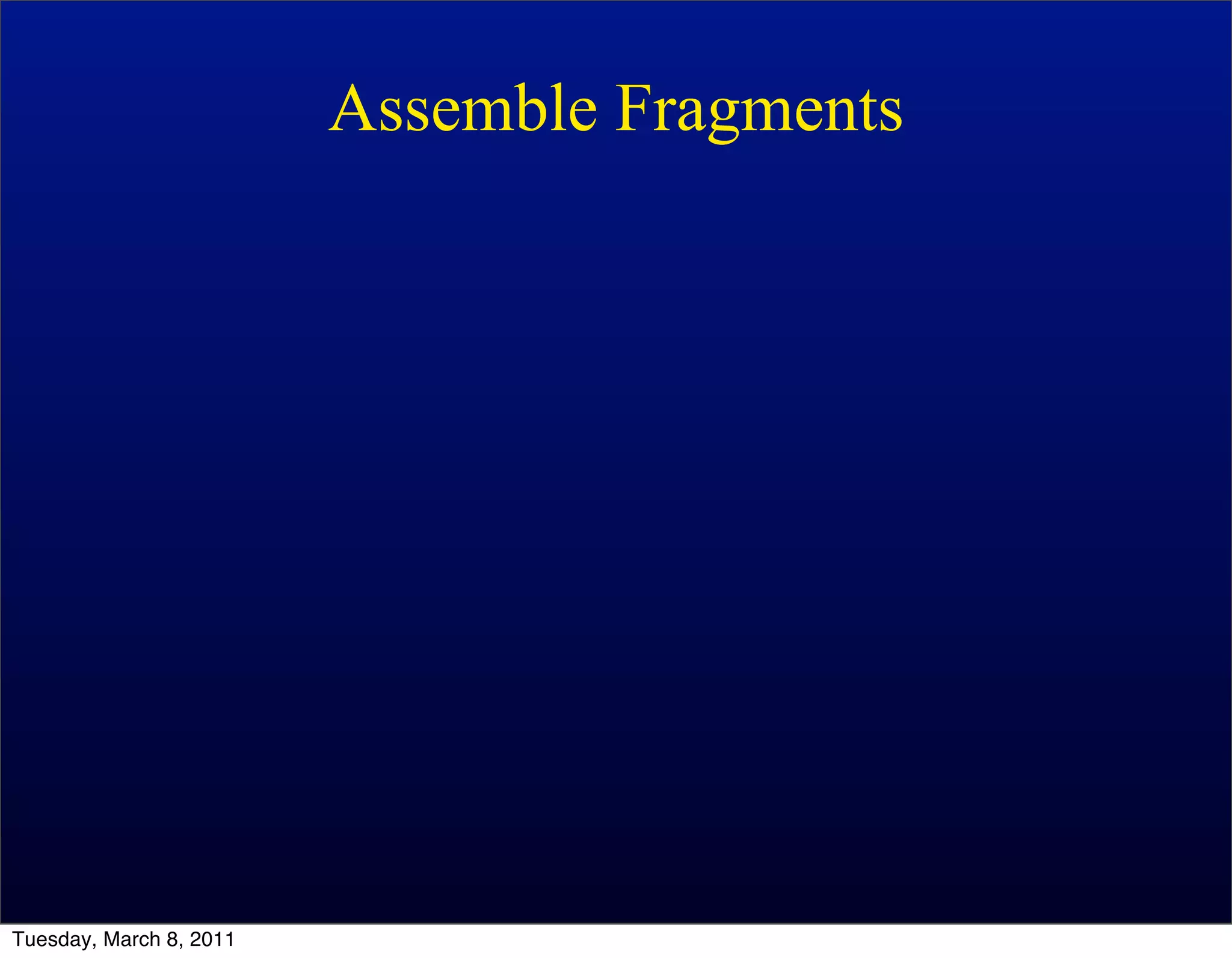 Assemble Fragments




Tuesday, March 8, 2011
 