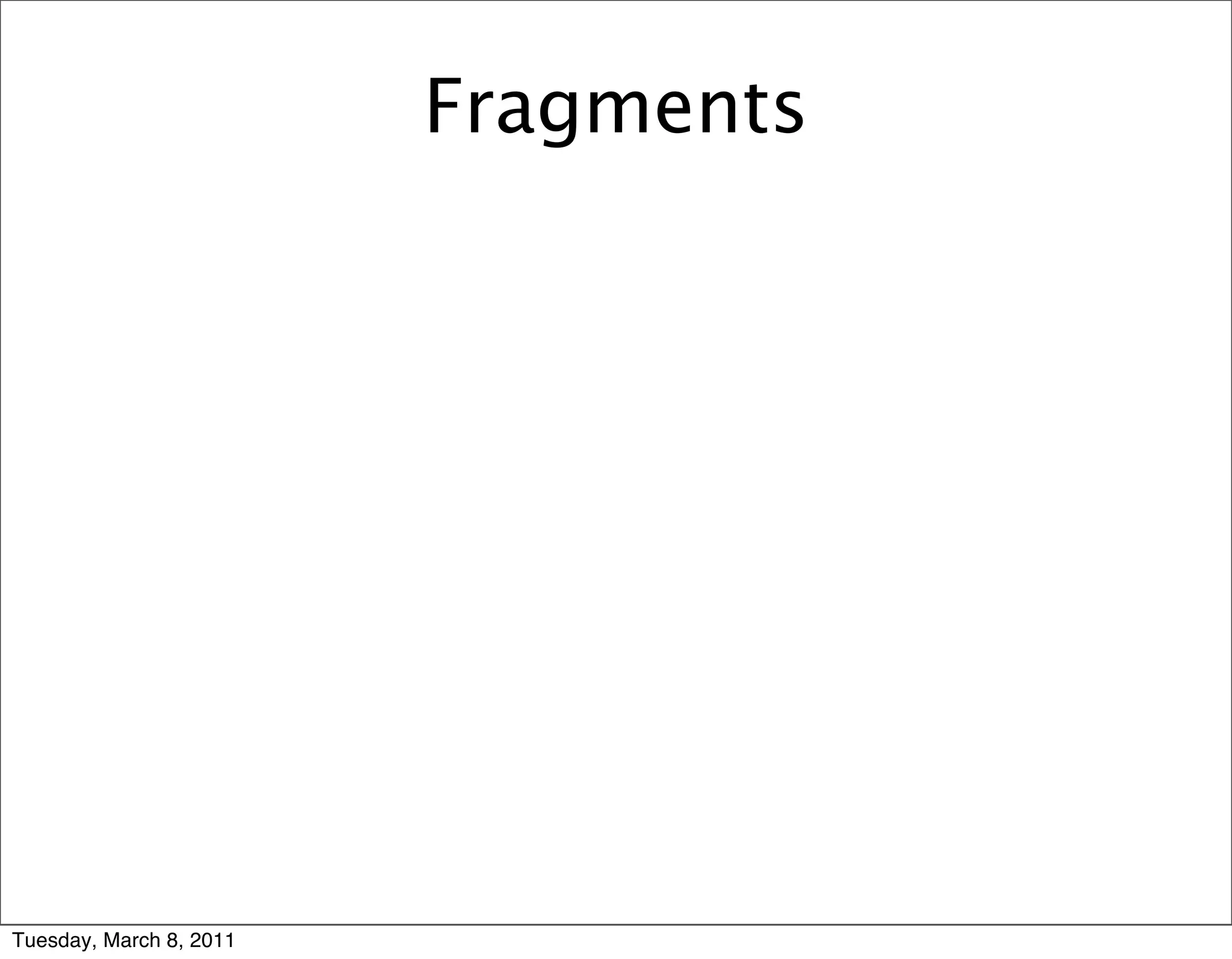 Fragments




Tuesday, March 8, 2011
 