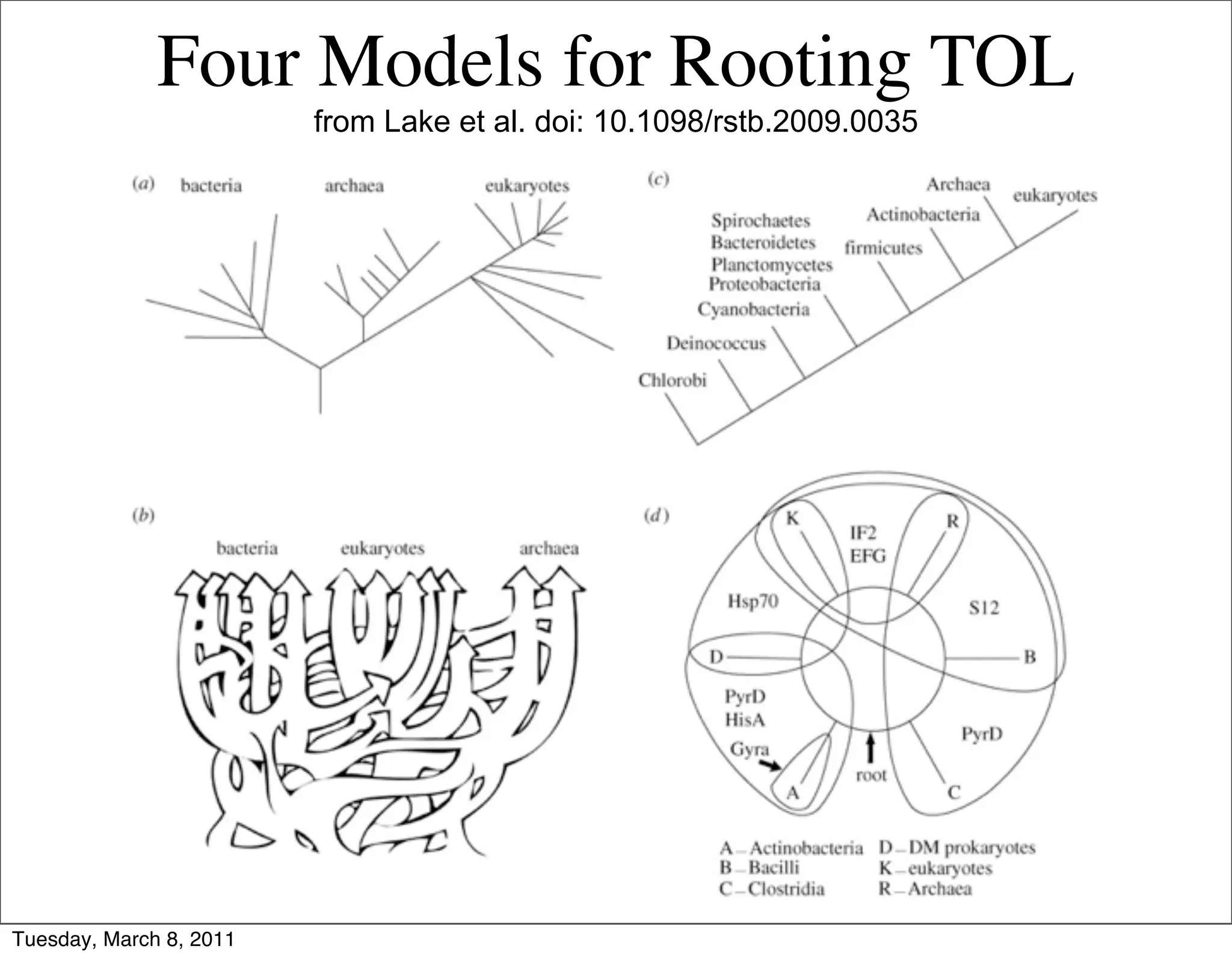 Four Models for Rooting TOL
                         from Lake et al. doi: 10.1098/rstb.2009.0035




Tuesday, March 8, 2011
 