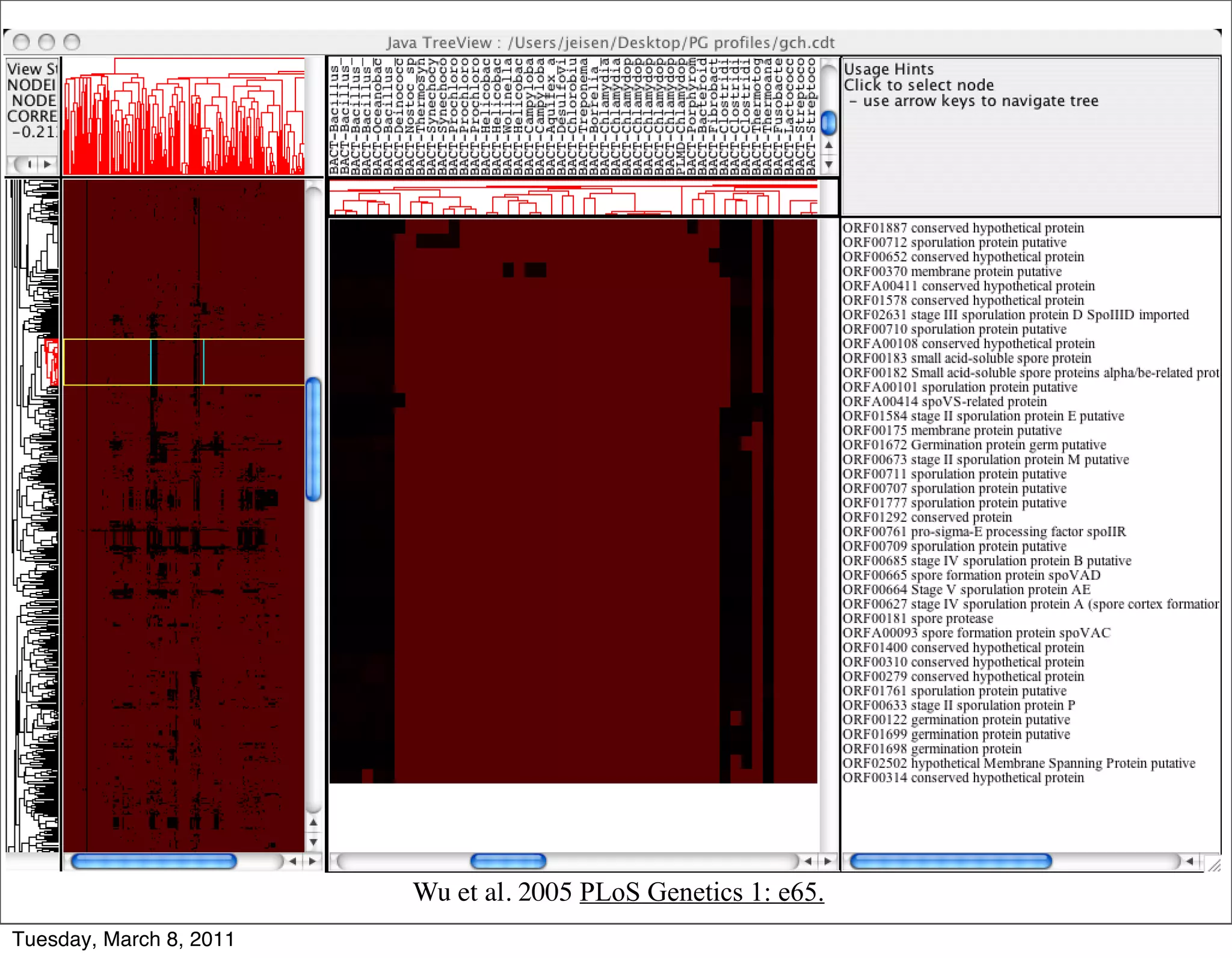 Wu et al. 2005 PLoS Genetics 1: e65.
Tuesday, March 8, 2011
 