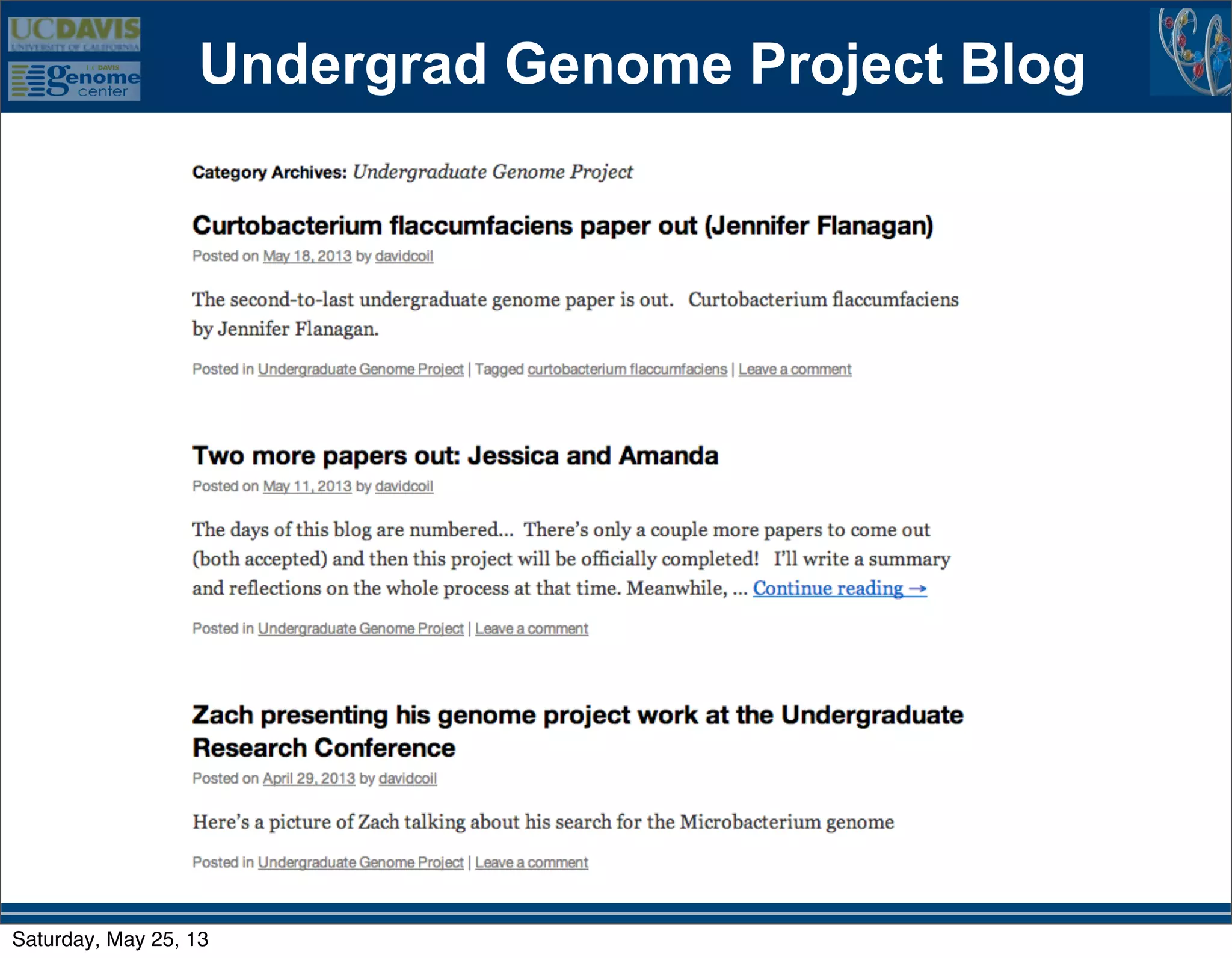 Undergrad Genome Project Blog
Saturday, May 25, 13
 