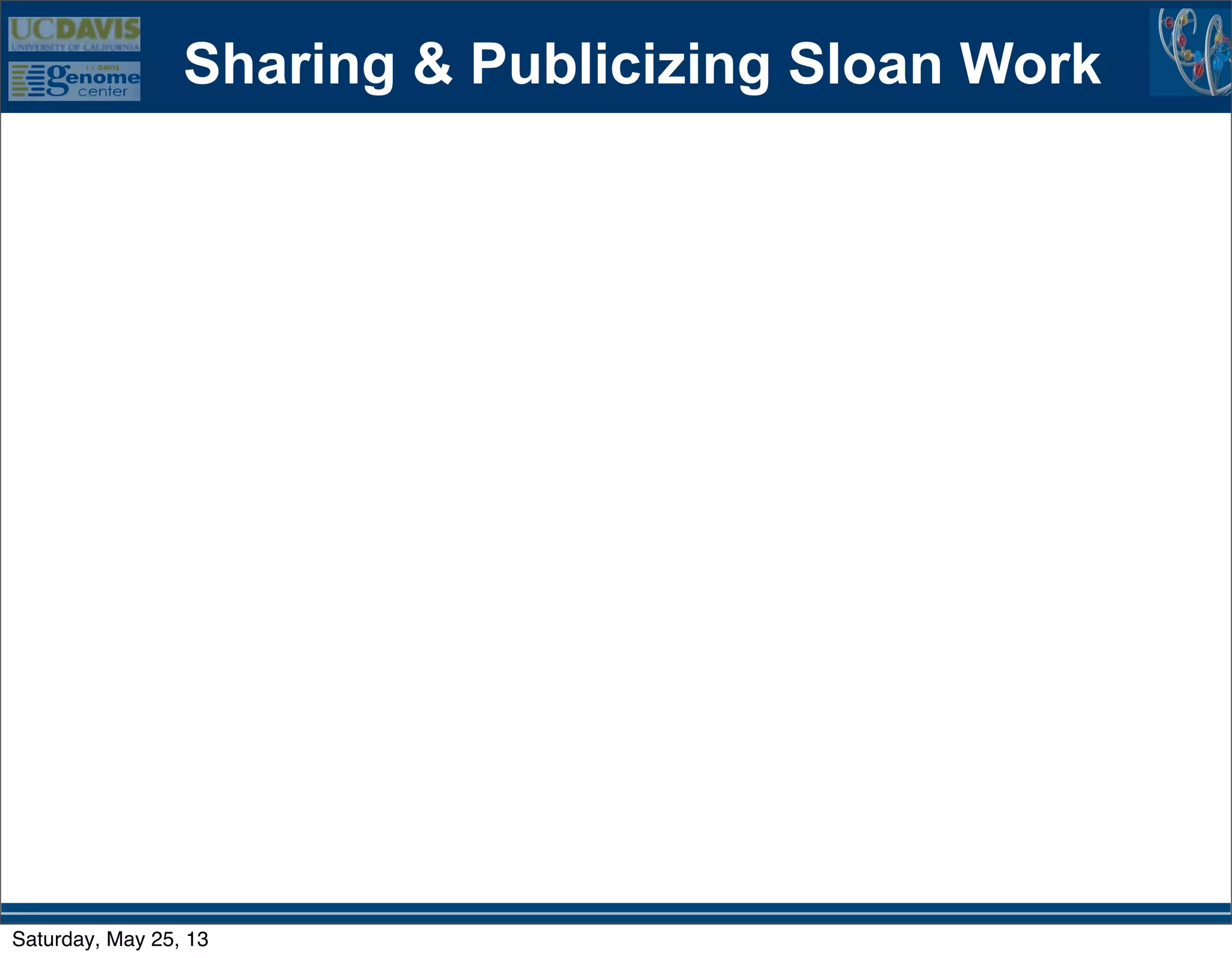 Sharing & Publicizing Sloan Work
Saturday, May 25, 13
 