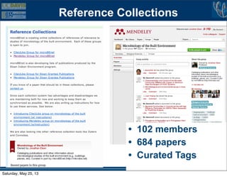 Reference Collections
• 102 members
• 684 papers
• Curated Tags
Saturday, May 25, 13
 