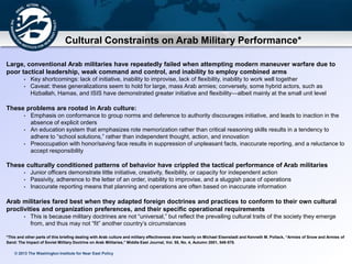© 2013 The Washington Institute for Near East Policy
Cultural Constraints on Arab Military Performance*
Large, conventiona...