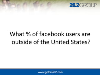 JUMP IN
What % of facebook users are
outside of the United States?
 