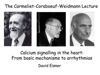The Carmeliet-Coraboeuf-Weidmann Lecture

Calcium signalling in the heart:
From basic mechanisms to arrhythmias
David Eisner

 