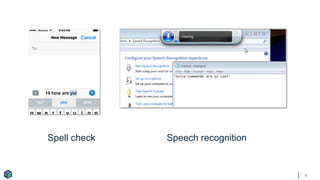 8
Spell check Speech recognition
 