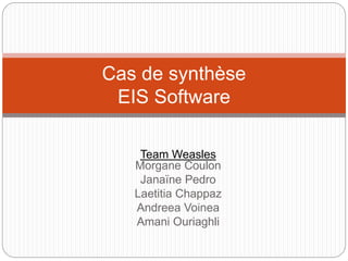 Team Weasles
Morgane Coulon
Janaïne Pedro
Laetitia Chappaz
Andreea Voinea
Amani Ouriaghli
Cas de synthèse
EIS Software
 