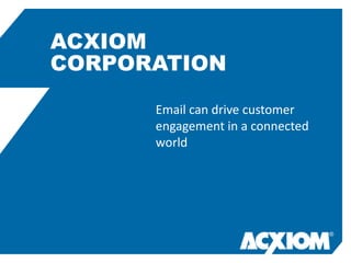 ACXIOM
CORPORATION

      Email can drive customer
      engagement in a connected
      world




                                  ®
 