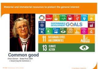 Material and immaterial resources to protect the general interest
ETI Chair - Entrepreneurship, Territory, Innovation Pr Carlos Moreno | #15MinuteCity
Common good
Elinor Ostrom - Nobel Prize 2009
« Governing the Commons »
 
