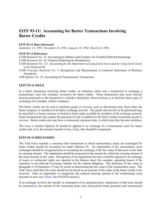 EITF 93-11: Accounting for Barter Transactions Involving Barter Credits ...