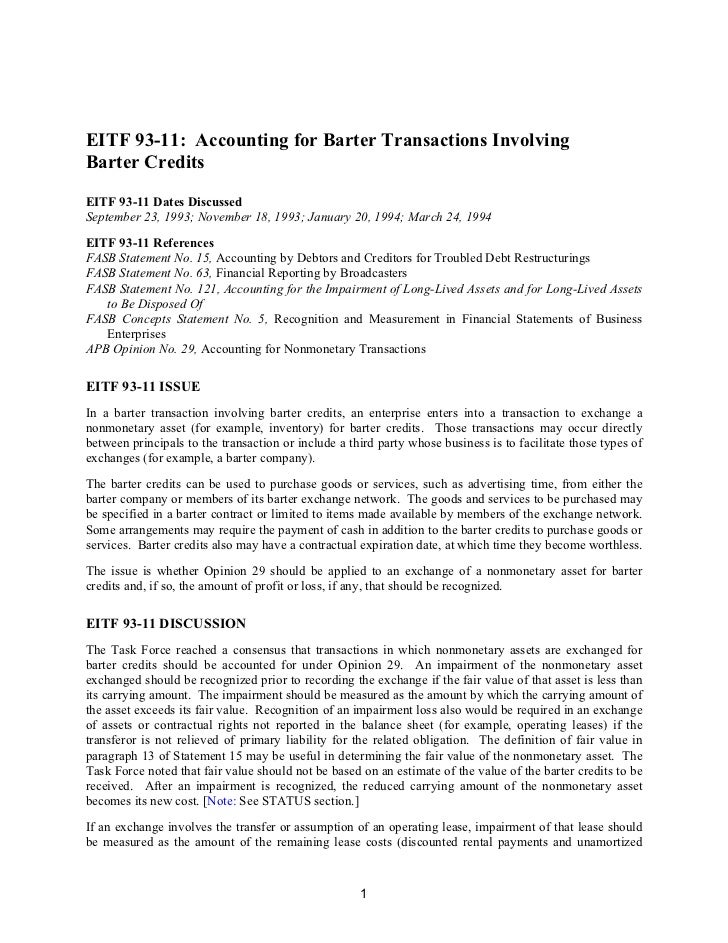 EITF 9311 Accounting for Barter Transactions Involving Barter Credi…