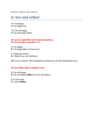 Either_Neither_So_Too.pdf practice for students | PDF