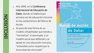 Pueblos primitivos
No escolarización
2000
Edad media
Escolarización en
centros diferentes
1990
SEGREGACIÓN
EXCLUSIÓN
INCLU...