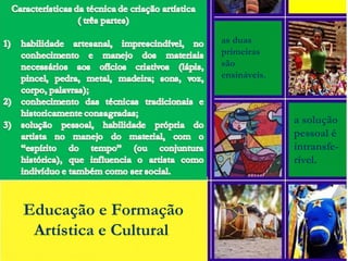 Educação e Formação
Artística e Cultural
as duas
primeiras
são
ensináveis.
a solução
pessoal é
intransfe-
rível.
 