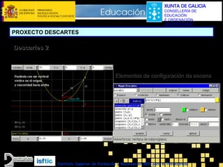 XUNTA DE GALICIA
CONSELLERÍA DE
EDUCACIÓN
E ORDENACIÓN
UNIVERSITARIA

PROXECTO DESCARTES

Descartes 2
Exemplo dunha escena en Descartes 2
Elementos de configuración da escena

Instituto Superior de Formación y Recursos en RED para el Profesorado

 
