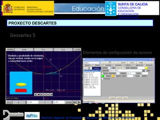 XUNTA DE GALICIA
CONSELLERÍA DE
EDUCACIÓN
E ORDENACIÓN
UNIVERSITARIA

PROXECTO DESCARTES

Descartes 3
Exemplo dunha escena en Descartes 3
Elementos de configuración da escena

Instituto Superior de Formación y Recursos en RED para el Profesorado

 