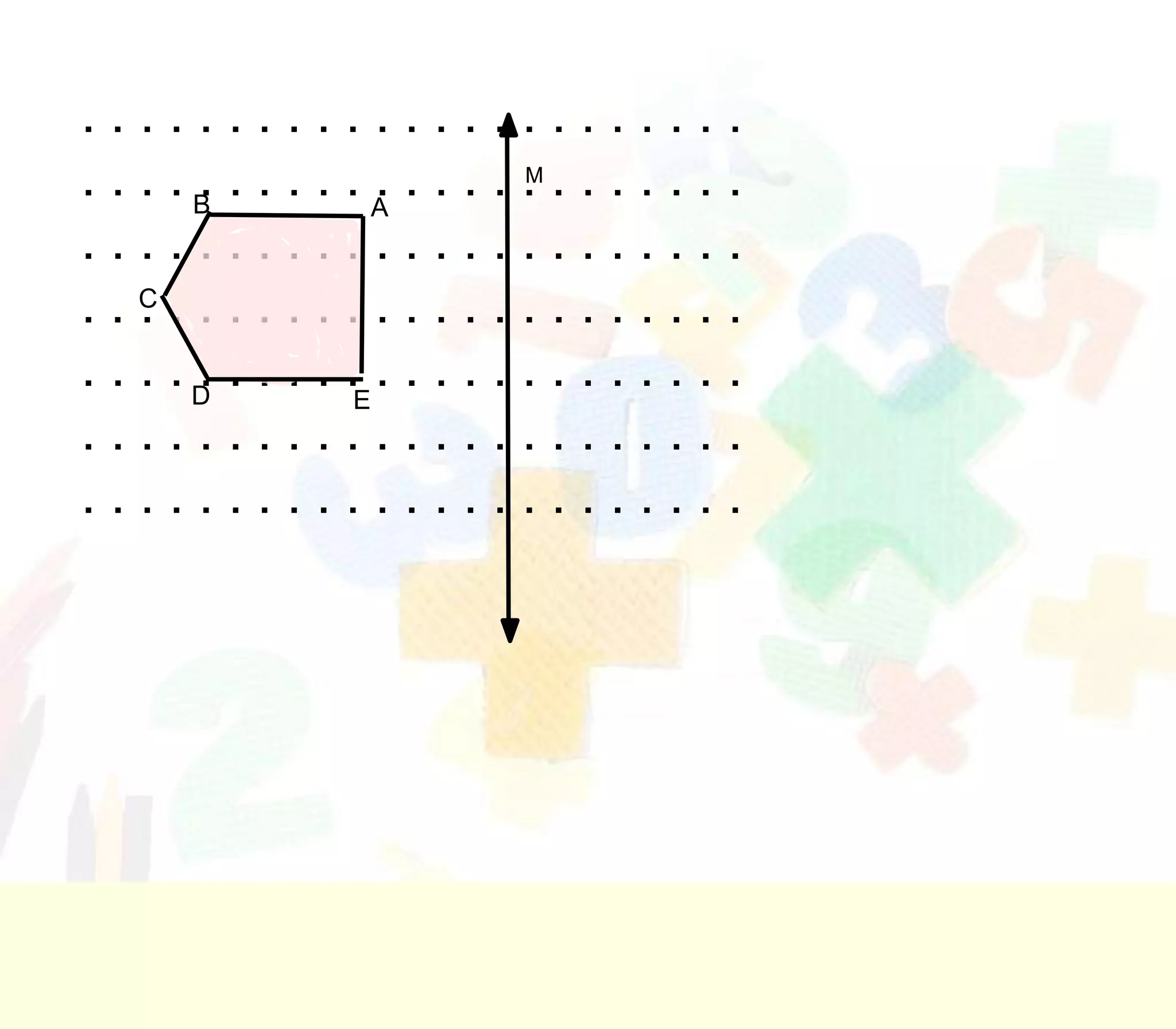 .......................
. . . .B . . . . .A . . . . . . . . . . . .
        .            .         M


.......................
..C....................
    .
. . . . D . . . . .E . . . . . . . . . . . . .
        .
.......................
.......................
 