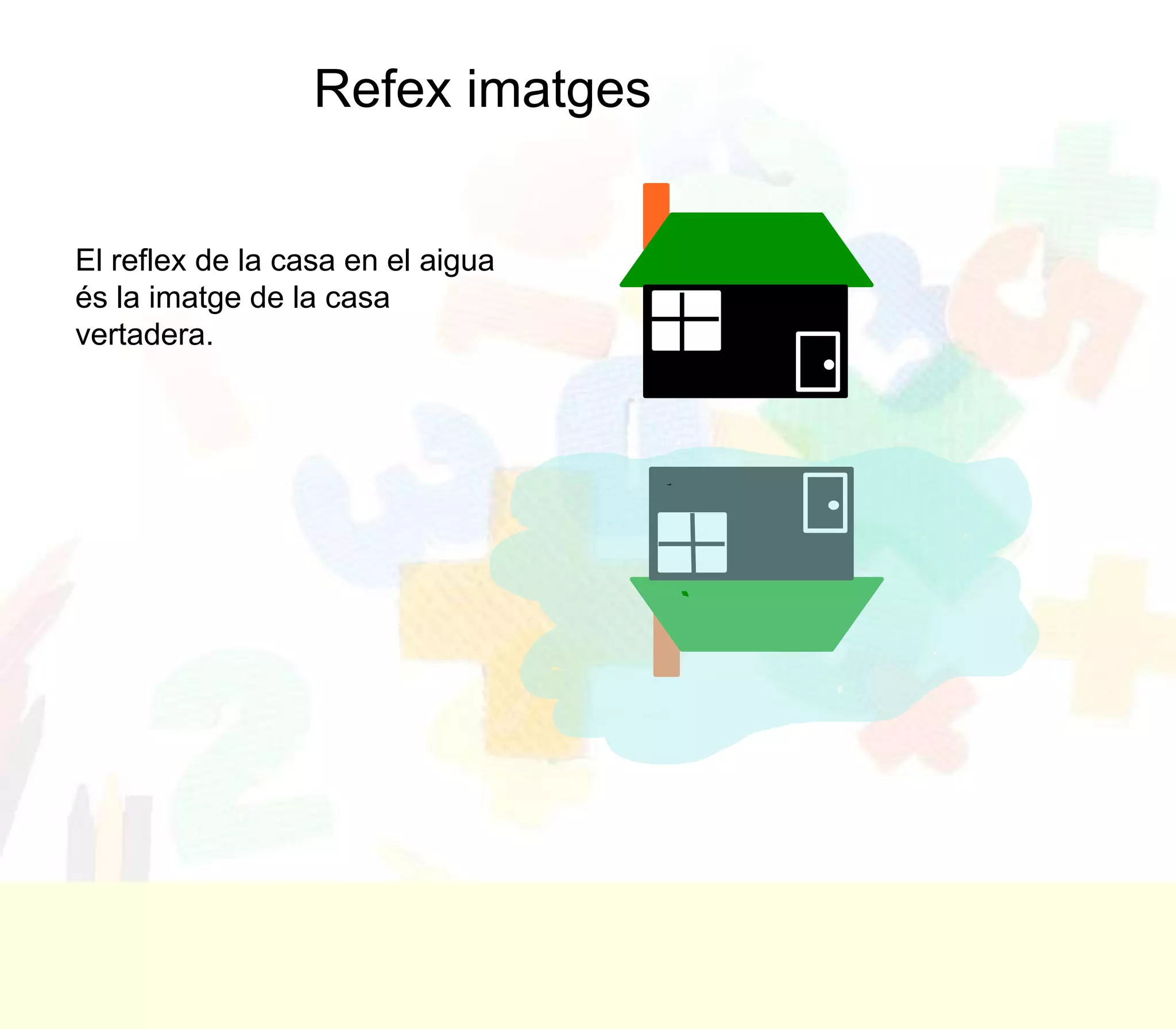 Refex imatges


El reflex de la casa en el aigua
és la imatge de la casa
vertadera.
 
