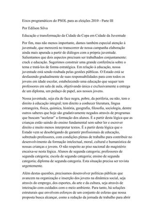 Eixos programáticos do psol para as eleições 2010