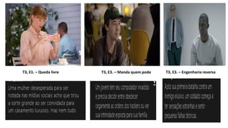 T3, E1. – Queda livre T3, E3. – Manda quem pode T3, E3. – Engenharia reversa
 