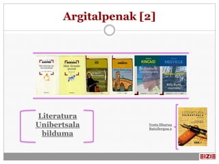 Argitalpenak [2]




Literatura
Unibertsala         Testu liburua
                    Batxilergoa 2
 bilduma
 